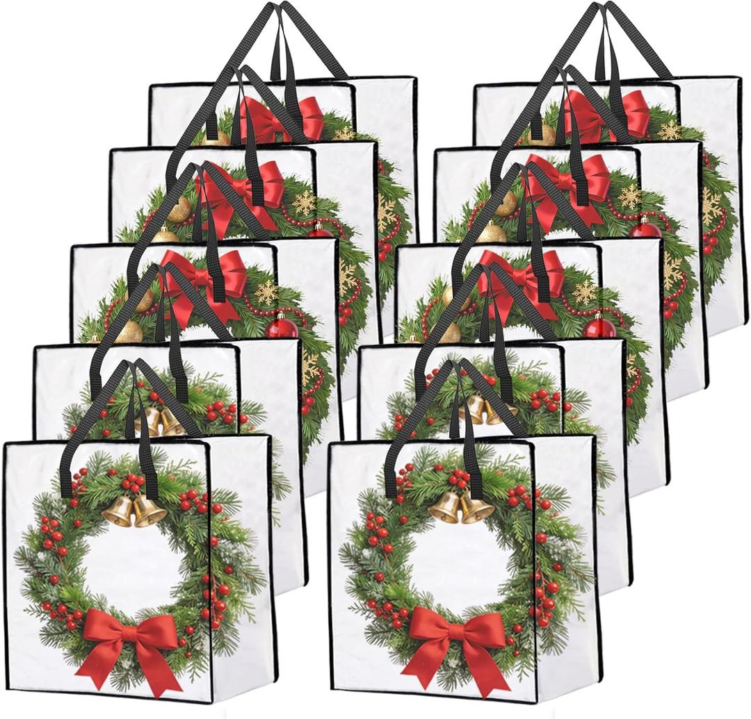 10 Pcs Wreath Storage Bag, 26inch Christmas Storage Bags with Zipper and Handles Garland Container Clear Moving Bags for Holiday Decoration Organizer College Carrying, Bedding, Toys Organizer