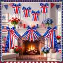 Knitgrip 10ft Patriotic Red White and Blue Outdoor Decorations Bunting Bow Garland with 4th of July 4 Large Bows Patriotic Porch Decor American Flag 250th Banner for Independence Day Wall Stair
