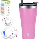 Yawbay Insulated Coffee Tumbler With Built-In Straw, 20 oz Travel Coffee Mug With 2-In-1 Lid, Spill Proof Tumbler With Straw, Stainless Steel Double Wall Vacuum Ice Coffee Thermal Cup (Pink)