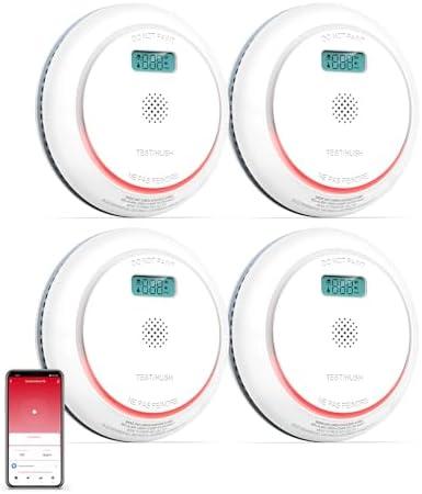 SITERWELL Smart Smoke and Carbon Monoxide Detector with LCD Display, 2.4G WiFi Smoke Detector, WiFi Smoke Detector and Carbon Monoxide Detector Combo Conforms to UL 217 & UL 2034 Standards, 4 Pack