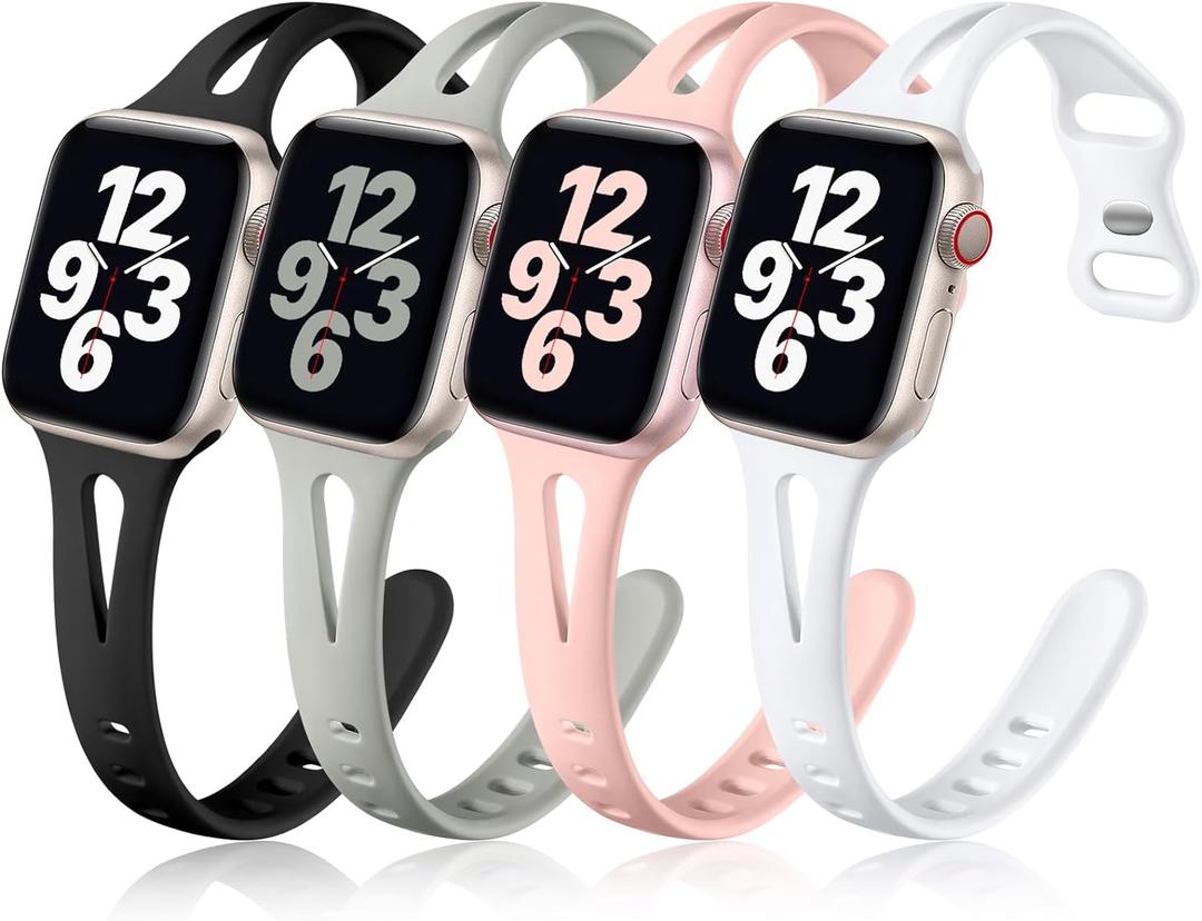 Getino Compatible with Apple Watch Band  44mm/45mm/46mm/49mm/(42mm Seres 3 2 1) iWatch Ultra Series 11 10 9 8 7 6 5 4 3 2 1 SE Women Men, Stylish Silicone Slim Sport Watch Bands, Black/Pebble Gray/Pink Sand/White