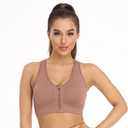 Women's Zip Front Sports Bra Wireless Post-Surgery Bra Active Yoga Sports Bras (Black, L)