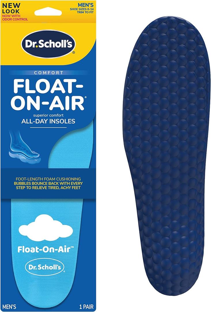 Dr. Scholl's Float-On-Air Comfort Insoles, Men, 1 Pair, Full Length (Blue) Size: Trim to fit Men's Shoe Sizes (8-14)