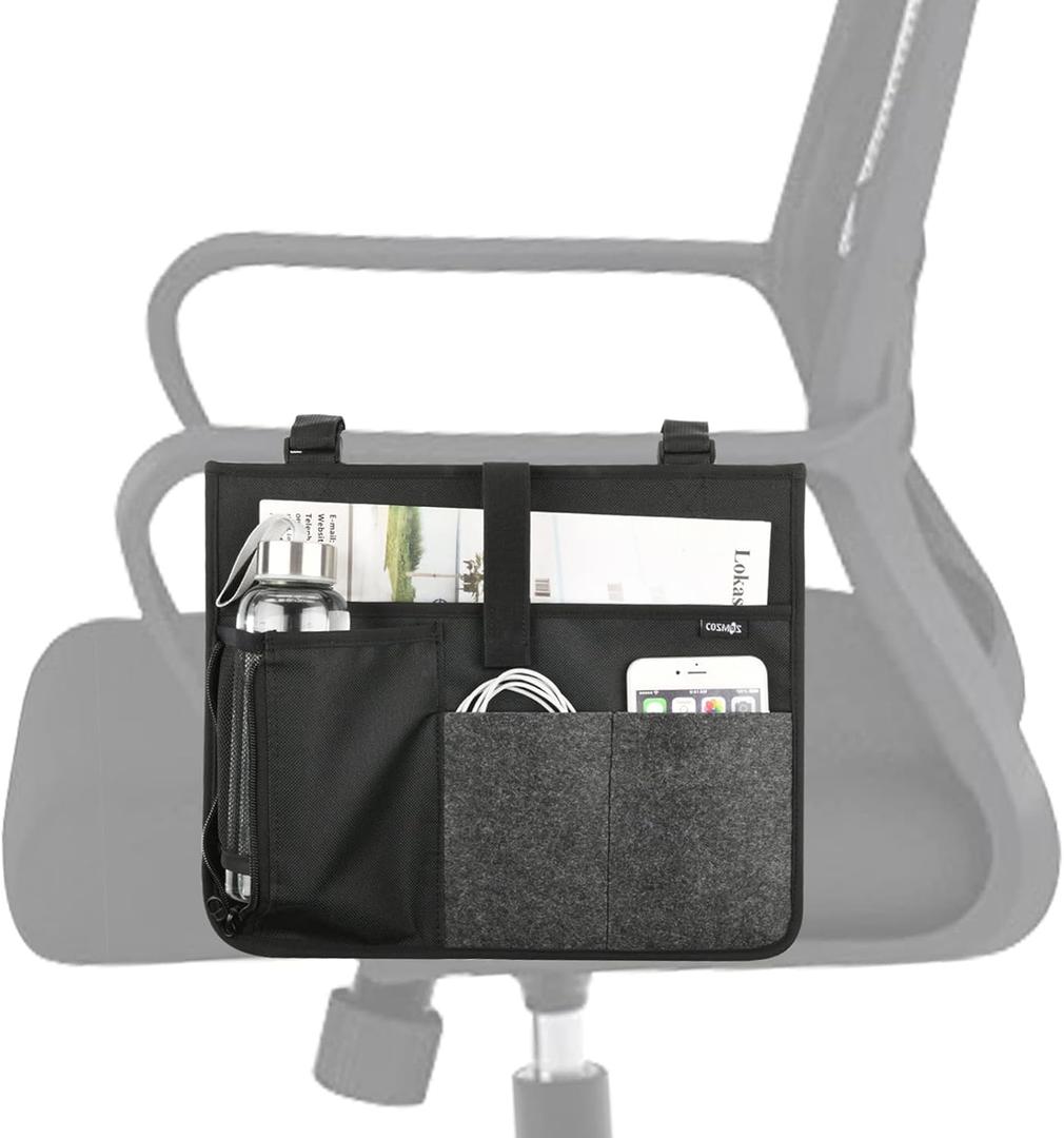 Cosmos Armrest Chair Side Organizer Bedside Caddy Organizer Bunk Bed Storage Bag Armchair Wheelchair Hanging Side Pocket Bag for Ipad, Tablet, Phone, Remote Control, Magazines, Books & Water Bottle