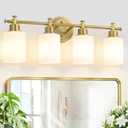 4-Light Brushed Gold Bathroom Vanity Light, Modern Vanity Lights, 23 Inch | 23'' Vanity Light Over Mirror with White Glass Shades, E26 Base Bathroom Wall Light Fixtures for Bathroom Hallway Living Room