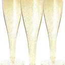 Prestee 100 Gold Plastic Champagne Flutes - 4.5 oz Disposable Champagne Glasses for Toasting at Weddings, Mimosas, Cocktails, Great Gatsby Party Decorations, and Events, Gold Glitter