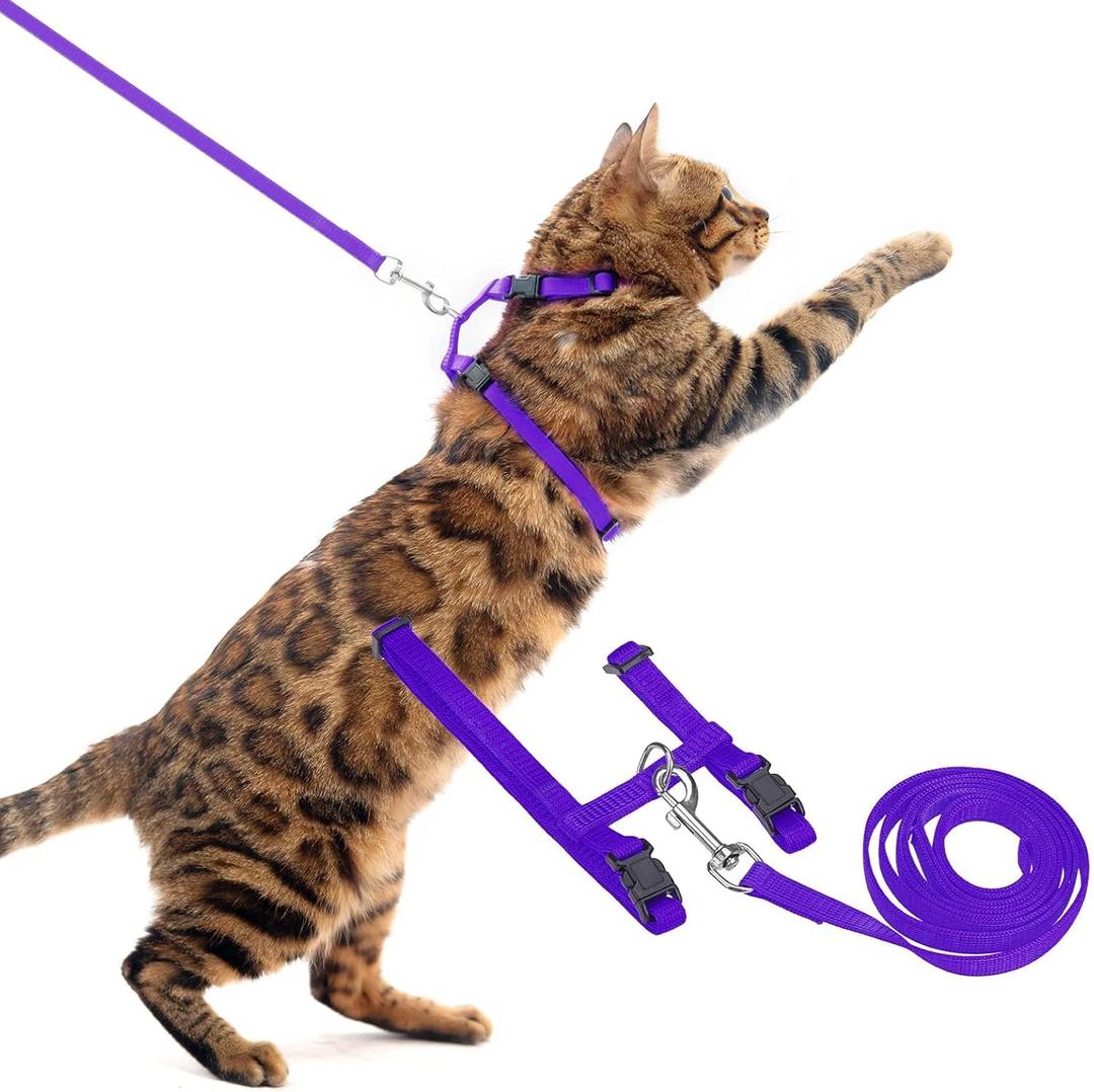 PUPTECK Adjustable Cat Harness and Leash Set Escape Proof Kitten Strap Collar for Walking Travel, Purple, Small