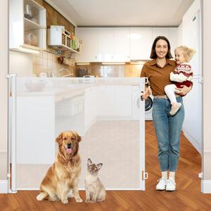 48" Extra Tall X 115" Wide Baby Gates for Doorways Extra Wide Dog Gates Indoor Scratch-Resistant 4ft Tall Pet Gate Indoor Mesh Dog Gate Outdoor Porch Prevent Kids/Pets from Jumping Over, White