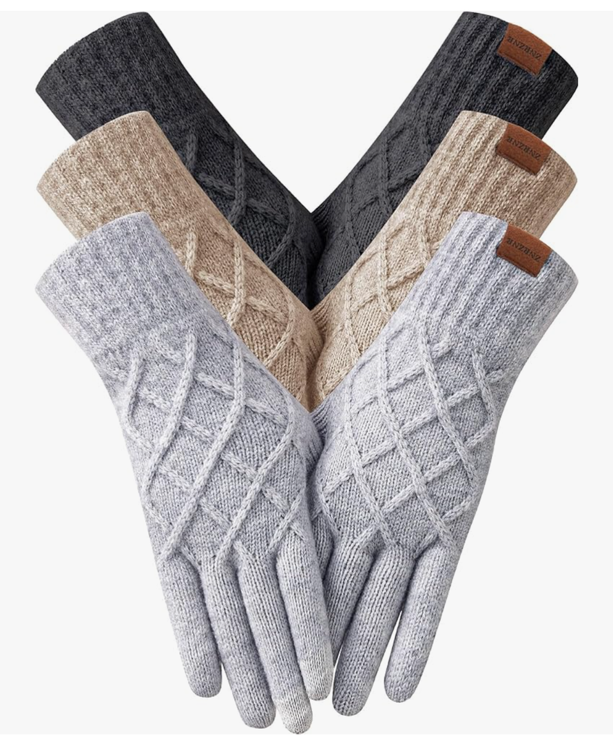 3 Pairs Winter Gloves for Women, Touchscreen Knit Warm Gloves with Soft Lining for Cold Weather, Christmas Gifts