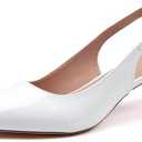 GENSHUO Low Kitten Heels Women's Slingback Dressy Pumps Pointed Closed Toe Ankle Strap Elegant Wedding Pumps Formal Comfortable Shoes, Size 8, White