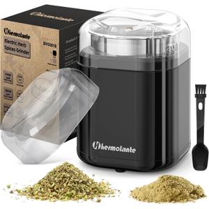 Hermolante Herb Grinder Spice Grinder, 200 w Herb Grinder with Stainless Steel Blade and Cleaning Brush, Compact Size Electric Grinder for Herbs and Spices -5.11in (Black)