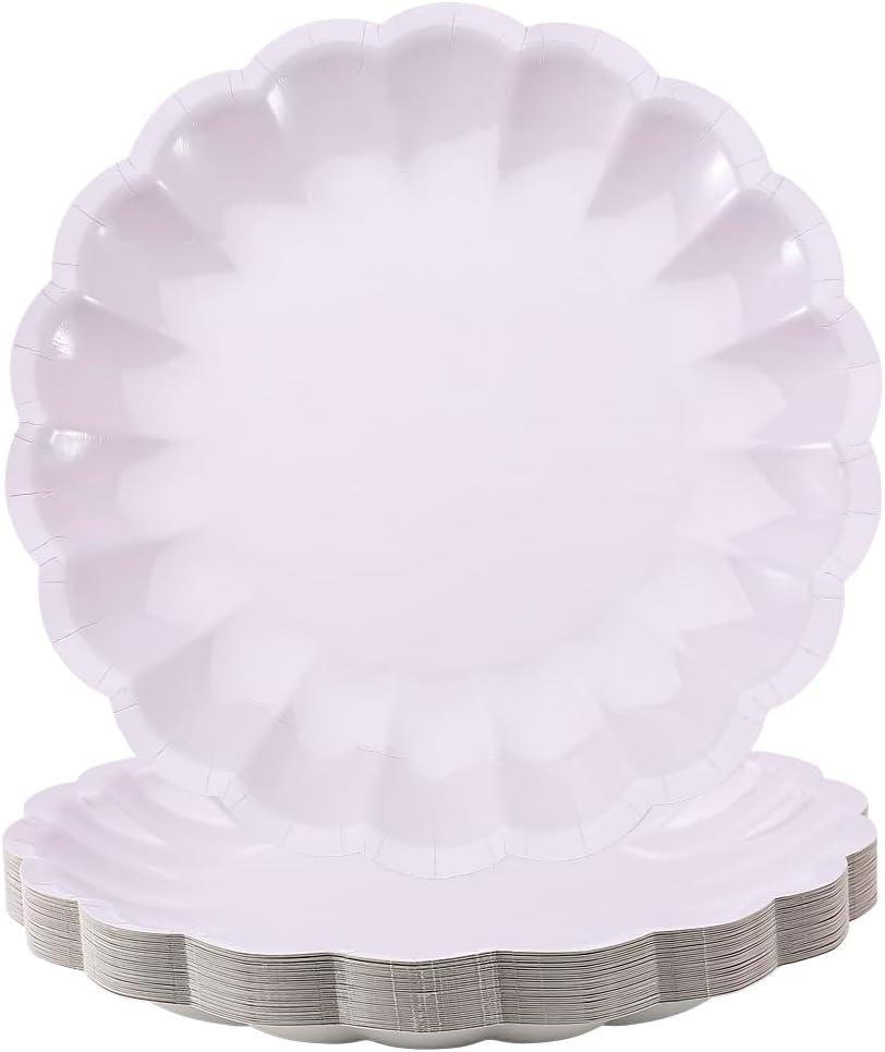 BHHQHH 50Pcs Disposable Scalloped Paper Plates 9 Inch Shell Edge Dinner Paper Plates for Wedding Baby Shower Birthday Party Bridal Party Decorations (Pink)