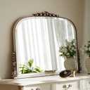 Wall Beaded Mirror, 36 x 27 Inch Round Top Right Angle Wall Mirror, Tempered Glass, Rust Resistant, Horizontally or Vertically Hanging, Silver