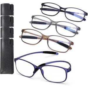 AQWANO 4 Pack Flexible Computer Reading Glasses Men Women Blue Light Blocking, Durable Lightweight TR90 Frame Readers Glasses Anti Glare, 3.5