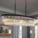 TOCHIC Crystal Chandelier 47 inch, 9 Lights Large Black Crystal Chandeliers for Dining Room, Modern Farmhouse Oval Chandelier Kitchen Island Lighting Fixture for High Ceiling, Living Room, Bar