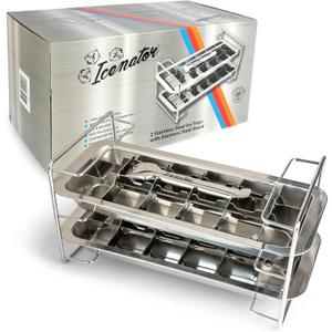 Easy Removal Metal Ice Trays with Handle - Stainless Steel Ice Cube Maker and stand, 36 Slot Mold - BPA-Free, Food-Grade Freezer Molds for Baby Food, Juice, Popsicles (2 Pack)