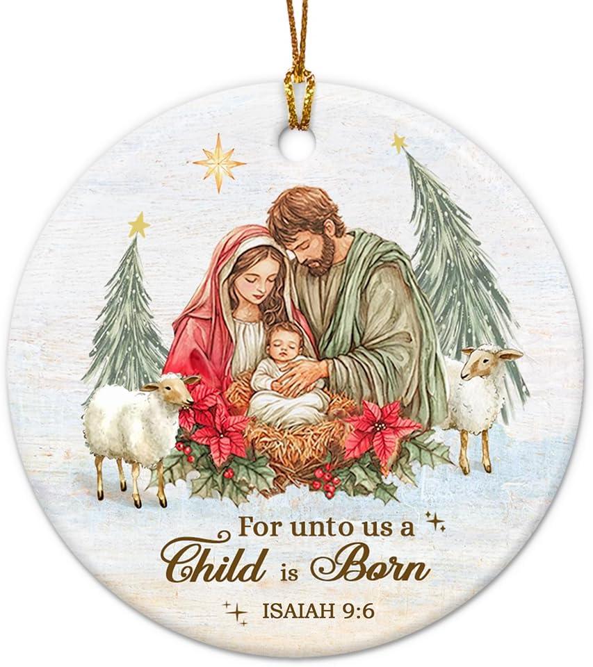 Christmas Nativity Ornament 2025 - Holy Family Joseph, Mary & Baby Jesus with Manger, Catholic Jesus Ornaments for Christmas Tree - Nativity Scene Indoor Decorations, Christian Gifts Exchange Ideas
