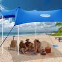 UMARDOO Family Beach Tent Canopy Sun Shade Portable 1010FT, Large Wind Resistance Beach Sun Shelter Easy Setup with Packable Carry Bag for Outdoor Travel UPF 50+ (Blue) (10X10 FT. 4Poles)
