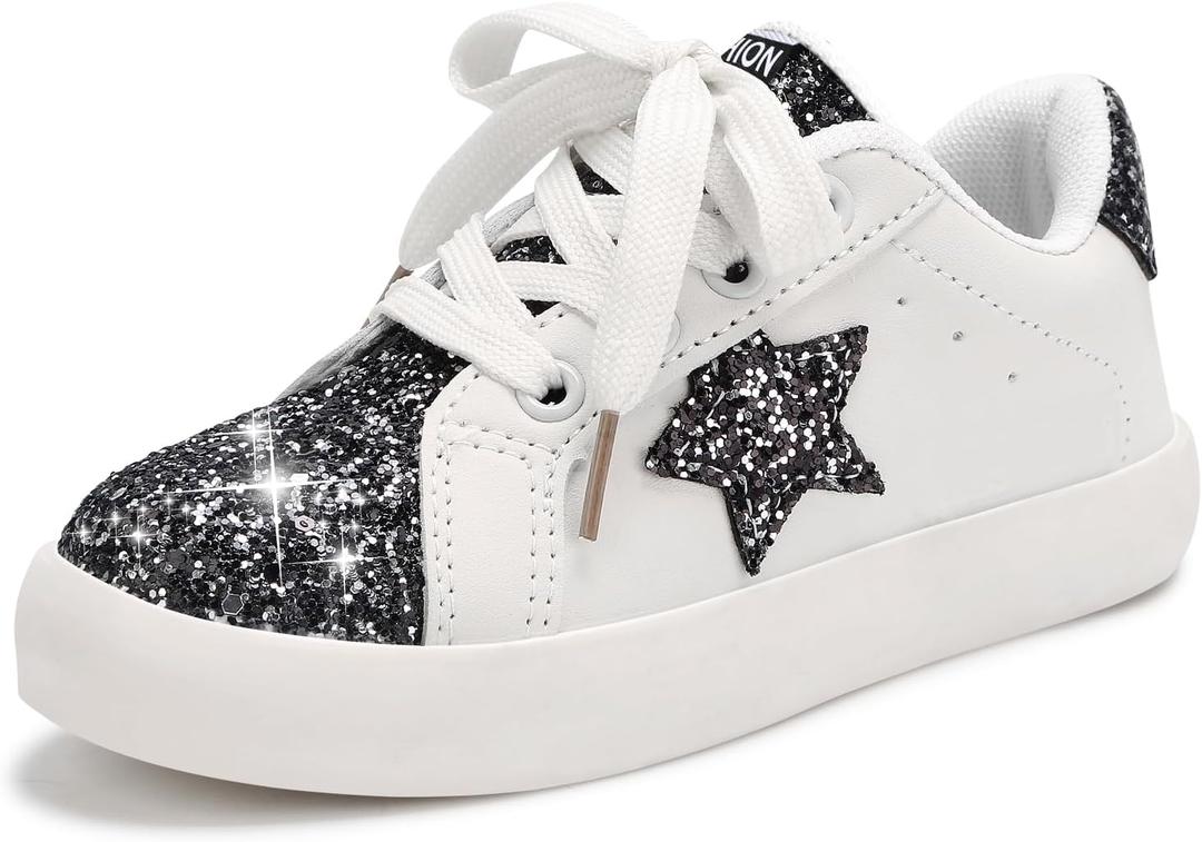 Girls Sneakers Glitter Tennis Shoes Lightweight Non-Slip Running Walking Shoes for Toddler/Little Kid/Big Kid, Size: 12.5 Little Kid