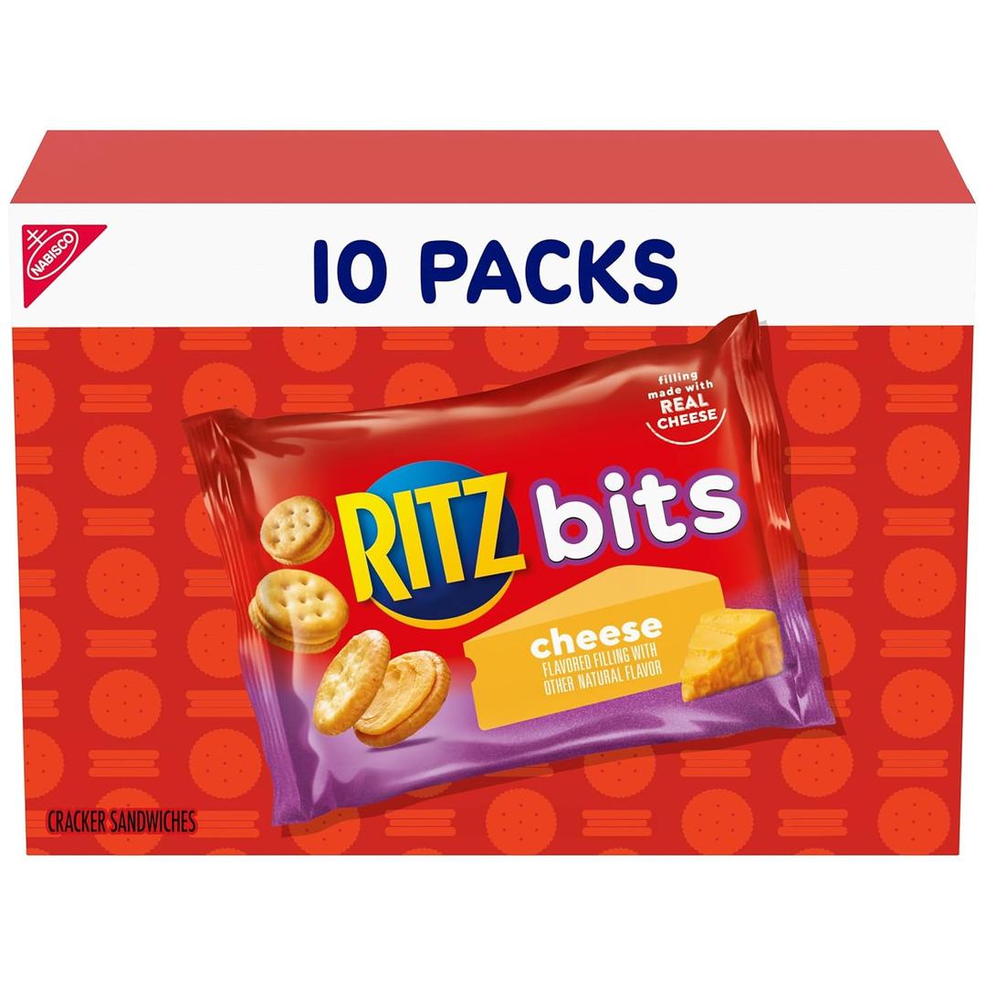 RITZ Bits Cheese Sandwich Crackers, Lunch Snacks, 10 Snack Packs (EXP 05/19/26)
