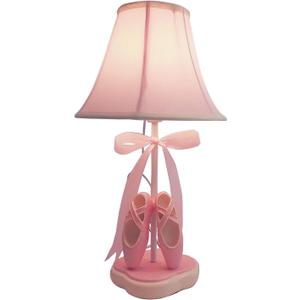Cozylight Bedside Lamp, Pink Dancing Shoes Design, 14inch Tall Table Lamp with Fabric Stitch Shade for Girls Bedroom Dcor, Including an E26 LED Bulb (Push Button)