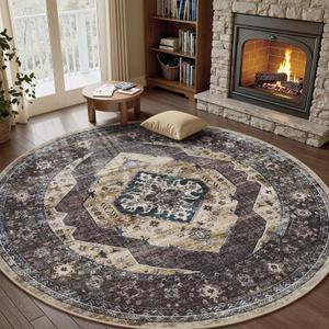 Engiw-6ft Area Rugs for Bedroom Rug Living Room Rug Carpet Machine Washable Dining Room Rugs Neutral Farmhouse Vintage Brown Taupe