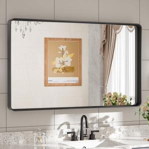 TETOTE Black Framed Bathroom Mirror, 40 x 24 Inch Matte Metal Frame Vanity Mirror, Modern Farmhouse Wall Mounted Rectangle Mirror (Horizontal/Vertical)