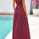 PRETTYGARDEN Women's 2026 Summer Spaghetti Strap Maxi Dresses Plaid Square Neck A Line Casual Beach Vacation Long Sundress (Red, L)