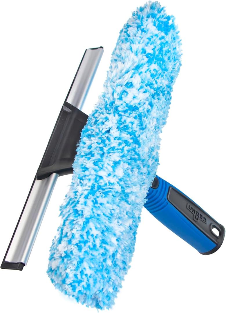 Unger Professional Connect and Clean 2-in-1 Squeegee and Scrubber, 10 Window Cleaning Tool, Commercial and Residential Use, Washer Cleaner Supplies to Remove Excess Water and Dry