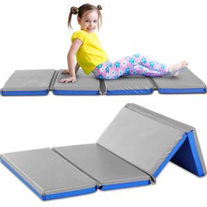 Marsui Folding Kids Nap Mats for Preschool Daycare 4 Section Folding Rest Mats Daycare Sleeping Mat for Kid 2 Inch Thick Portable Resting Floor Sleep Mat Baby Changing Pad for Kindergarten(Blue,Gray)