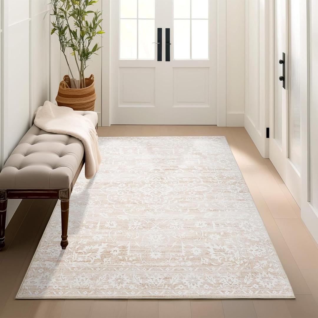3x5 Rug, Small Area Rug for Kitchen, Entryway, Machine Washable Non-Slip Throw Rug, Floral Dorm Rug Entryway Vintage Carpet for Nursery Coffee Table Beige 3x5 Rug, Small Area Rug for Kitchen, Entryway, Machine Washable Non-Slip Throw Rug, Floral Dorm Rug Entryway Vintage Carpet for Nursery Coffee Table Beige