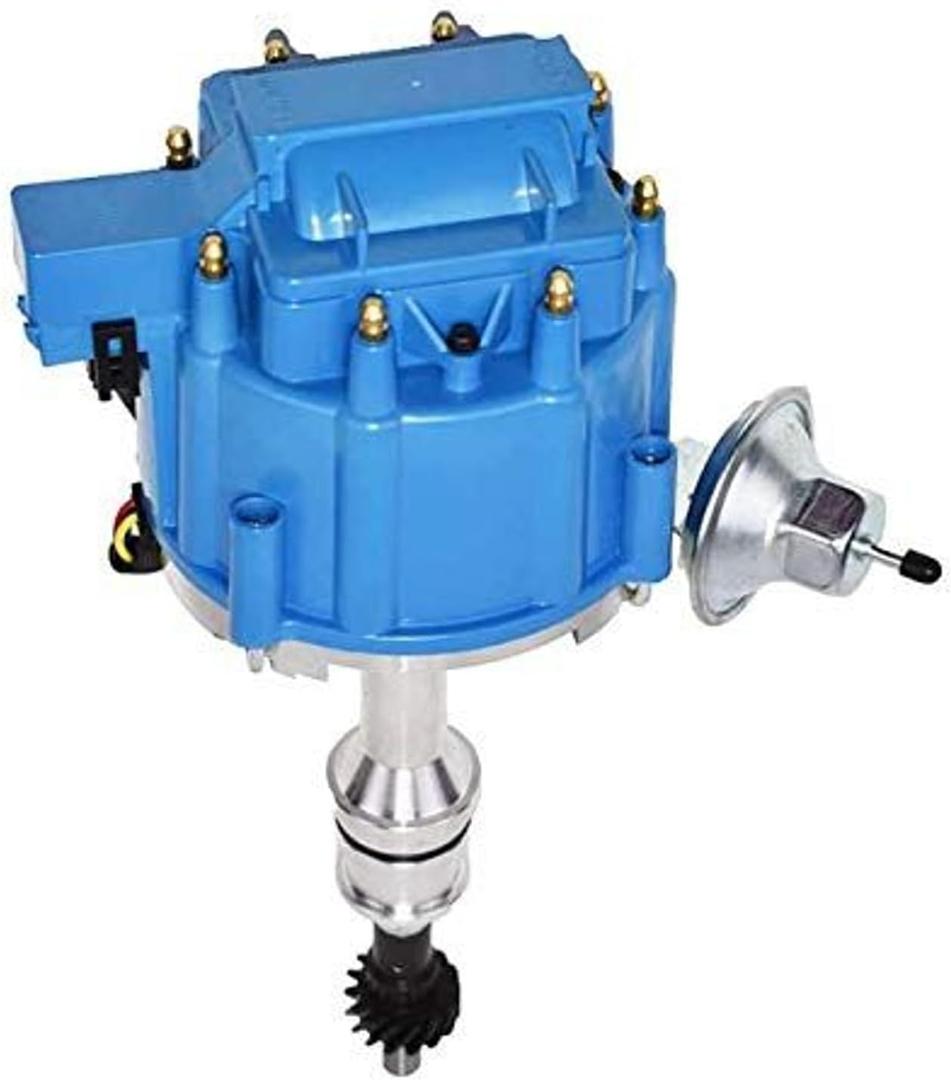 A-Team Performance HEI 8-Cylinder Distributor - Blue Cap, Standard Packaging - One-Wire Install & Coil Wire - 65K-Volt Coil & Vacuum Cap - Compatible with Ford 351C, 351M, 400M, 429 & 460 Engines