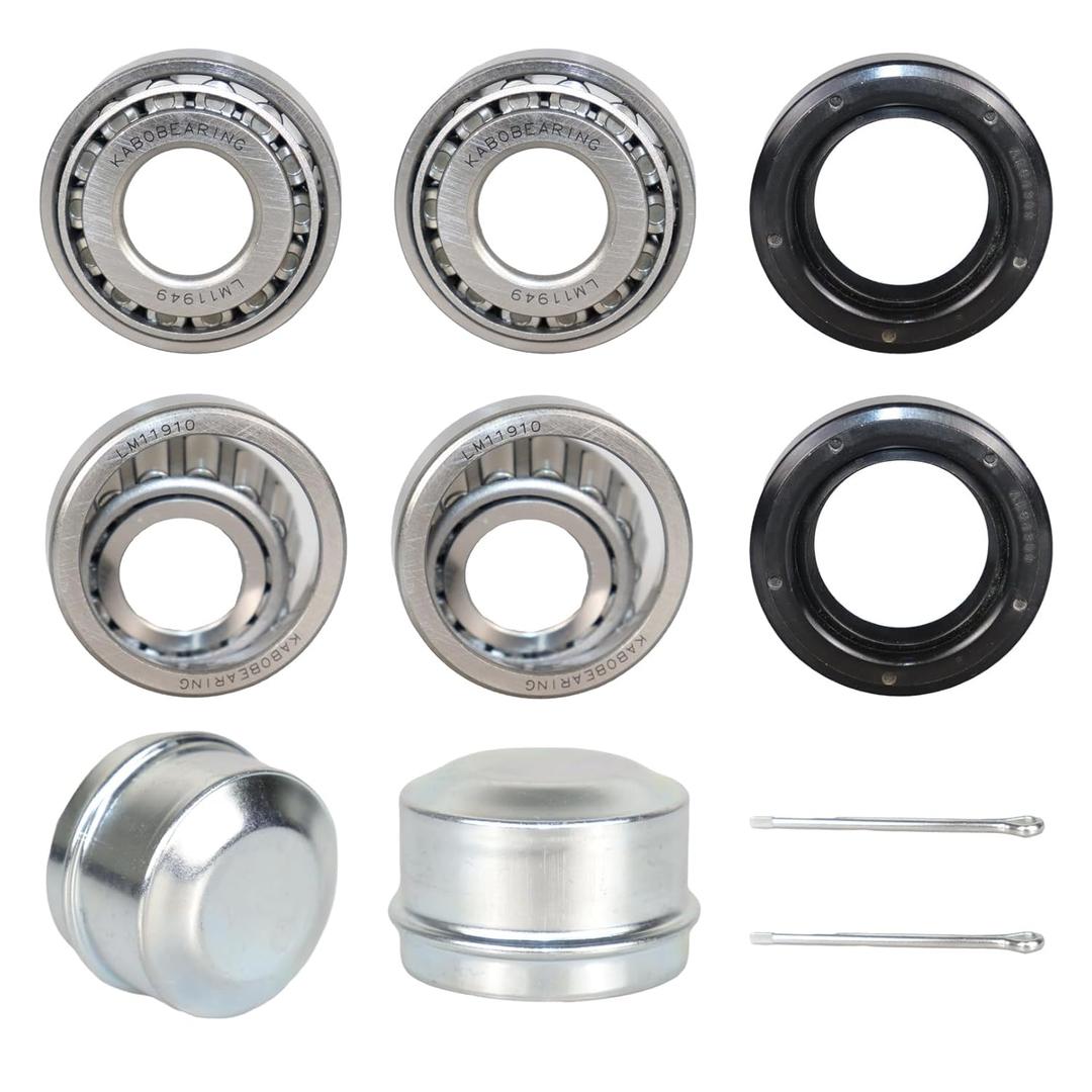 2 Set Fits 3/4" inch Axles Trailer Wheel Hub Bearings, LM11949 LM11910 Bearings, 8489TC Seal OD 45.72 mm,Dust Cover and Cotter Pin,Bearing Size ID 0.7500", OD 1.7810", Width 0.65".