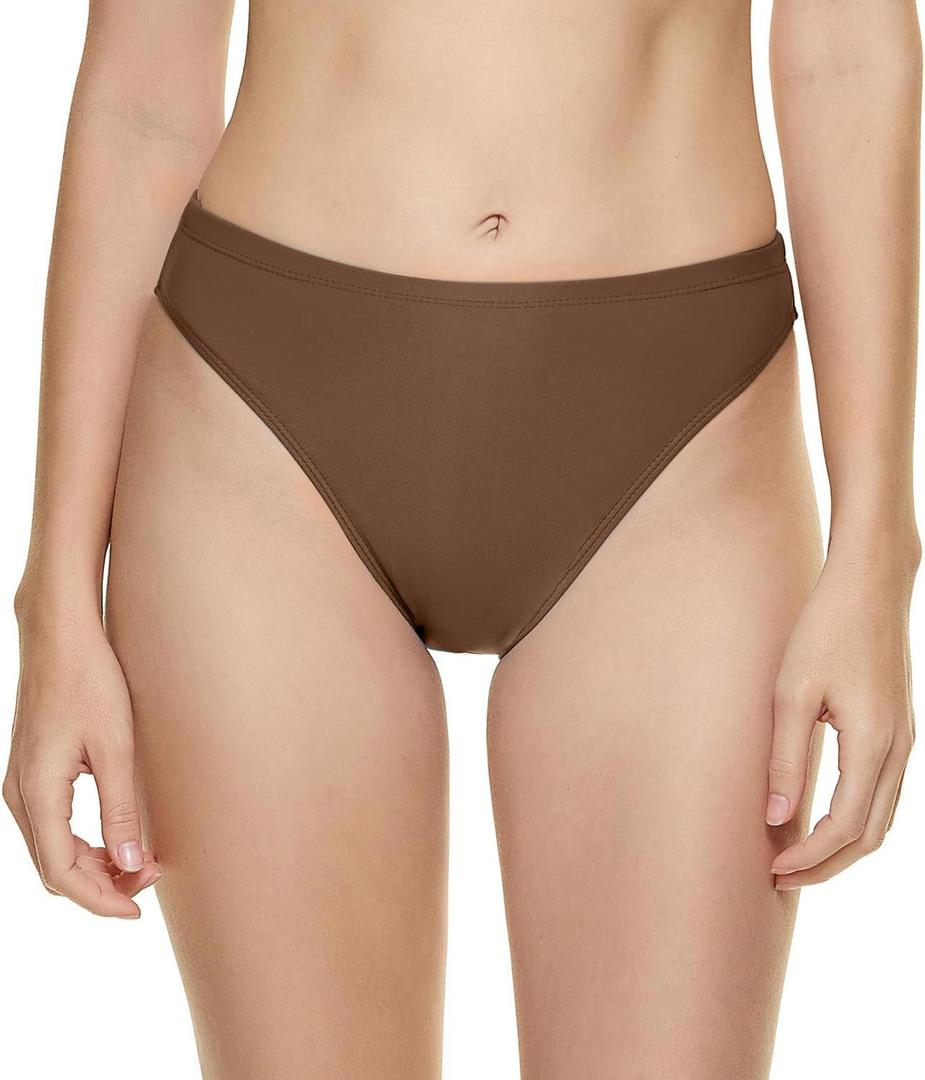 Bellecarrie Women's High Cut Full Coverage Bikini Bottoms, Khaki, XS