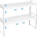2 Pack Expandable Cabinet Countertop Shelves, Stackable Shelves Organizers For Kitchen Cabinet Countertop Storage, Adjustable Counter Cupboard Pantry Organizer Shelf Rack Stand, Length:20.5", White