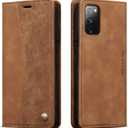 QLTYPRI Wallet Case for Samsung Galaxy S20 FE 5G, Vintage Folio PU Leather Case with Card Slots Magnetic Closure Kickstand Flip Shockproof Phone Cover for Samsung Galaxy S20 FE 5G - Brown