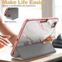 SURITCH Case for iPad (A16) 11th Generation 11 Inch 2025/iPad 10th Generation 10.9 Inch 2022, with Screen Protector, Pencil Holder Tri-fold Stand Auto Wake/Sleep Shockproof Protection, White Marble