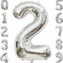Silver Number 2 Balloon, 40 Inch Large Number Foil Mylar Balloons for 2nd Girl Boy Birthday Party Celebration Decoration Supplies,Big Digital Balloons for Wedding Anniversary Events Decor