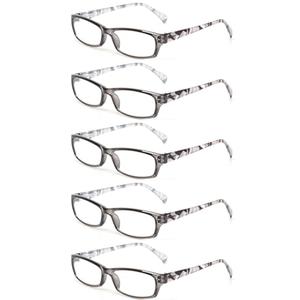 Kerecsen Reading Glasses 5 Pairs Fashion Ladies Readers Spring Hinge with Pattern Print Eyeglasses for Women (5 Grey, 2.25, x)