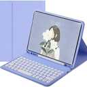 for iPad Mini7 (A17 Pro)/Mini 6 Keyboard Case, Cute Round Keys Detachable Wireless Keyboard with Slim Cover and Pencil Holder for iPad Mini 6th/7th Generation 8.3 Inch (Purple)