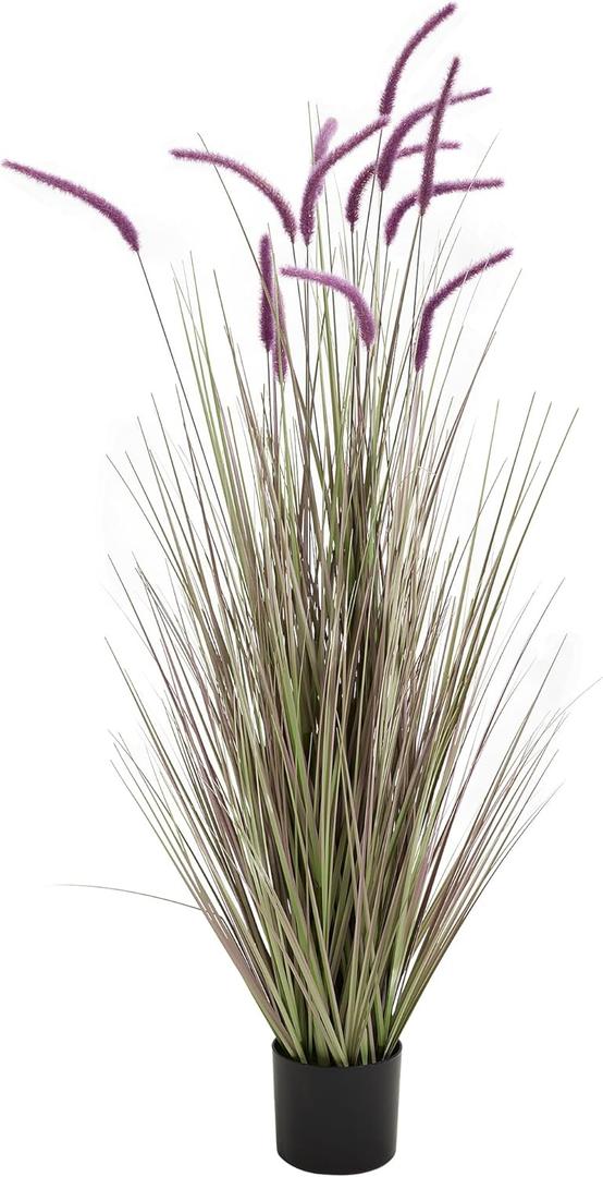 KOL Artificial 5ft Purple Horsetail Reed Grass, 59in Tall Artificial Indoor Outdoor Fake Grass Plant, Home Office Decorative Artificial Plants & Flowers in Pot Faux Plant Greenery, Wedding Decor