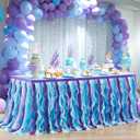 PARTISKY Mermaid Tulle Tutu Ruffle Curly Willow Table Skirt for Rectangle Table 9ft, Mermaid Themed Party Table Cloth for Girls Birthday Party or Baby Shower