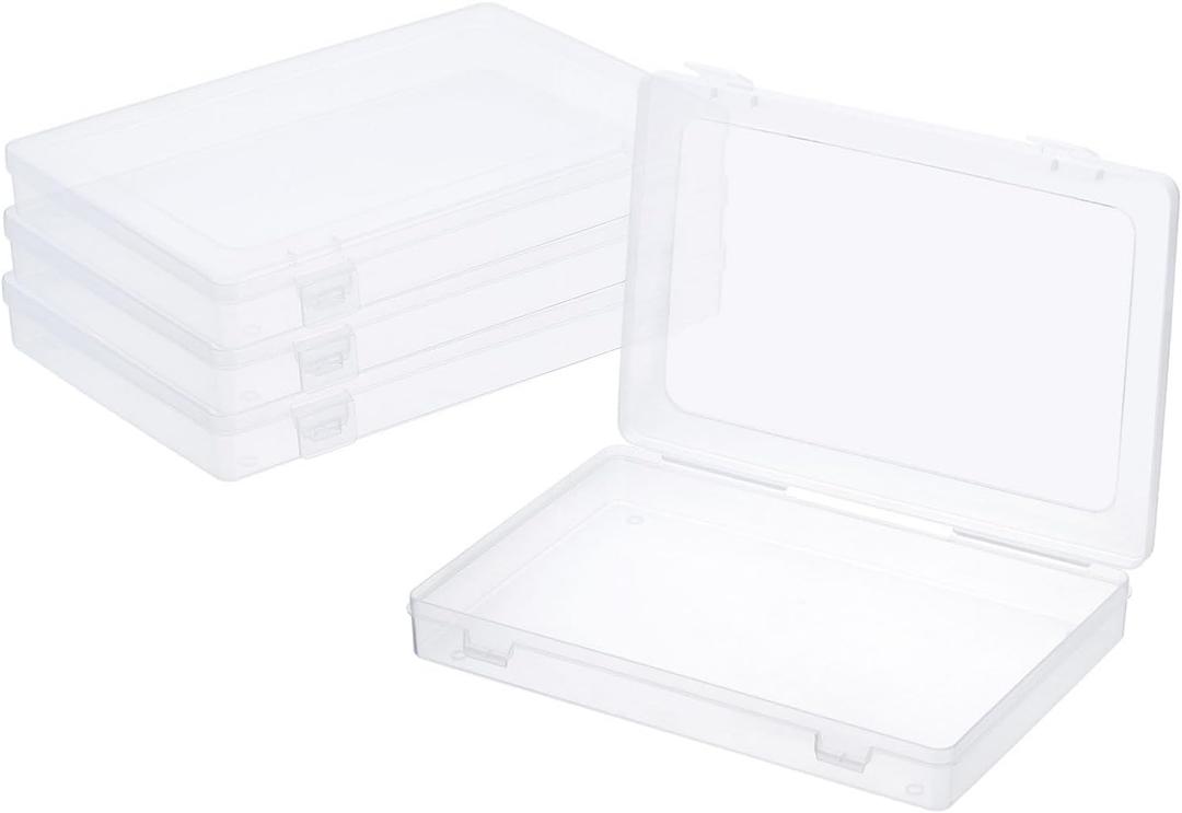 PATIKIL 9x6x1.2inch Clear Storage Box with Hinged Lid, 4Pack Plastic Stackable Rectangle Organizer Container for Beads Jewelry Small Items Art Craft Projects
