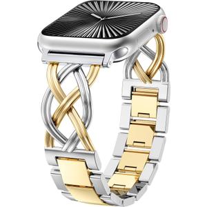 TOYOUTHS Dressy Bracelet Compatible with Apple Watch Bands 38/40/41/42/44/45/46/49mm Women, Celtic Stainless Steel Metal Fancy Nice Pretty Strap for iWatch Series 11 10 9 8 7 6 5 4 Ultra/SE 3 2 1 (Silver/Gold)