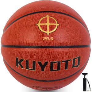 KUYOTQ Kids Toddler Youth Adult Size 3/4/5/6/7 Basketball 22/25.5/27.5/28.5/29.5" Thickened Rubber or Faux Leather Indoor Outdoor Basketball for Boys Girls Womens Mens Basket Ball Gifts (Brown-Soft Touch Faux Leather-With Pump)