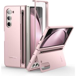 SURITCH for Samsung Galaxy Z Fold 5 Case with Kickstand and S Pen Holder [S Pen NOT Included], Phone Case for Z Fold 5 2023 -Light Pink