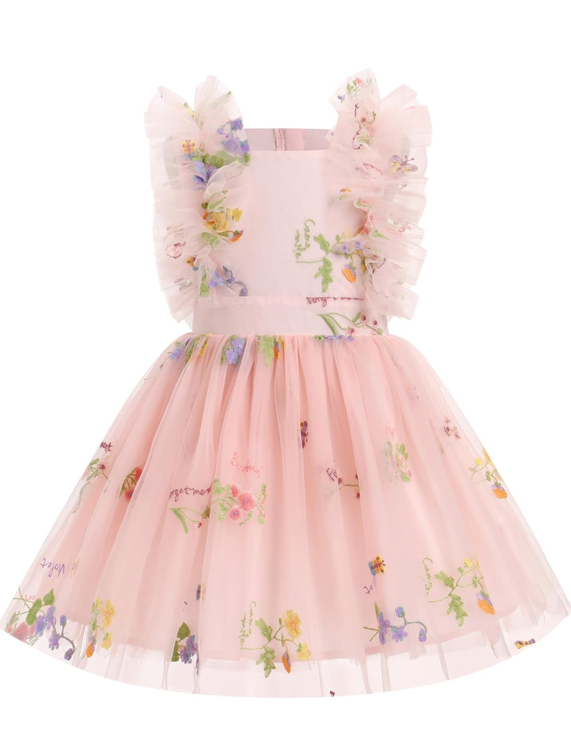 Kids Girls Confetti Birthday Princess Dress Ruffle Sleeve Boho Cake Smash Photo Shoot Outfit 3-10T 140