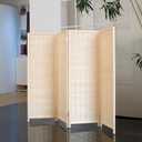 4 Panel Short Room Divider 3.9 ft Tall Double-Side Folding Privacy Screen, Natural Beige Bamboo Partition Wall for Home Office, Living Room & Corner Spaces