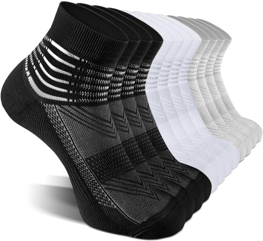 IRAMY Compression Ankle Support Socks Coolmax Wicking Cushioned Athletic Plantar Fasciitis Relief Men Women 2/3/6 Pairs (Small, Black+white+grey-6 Packs)