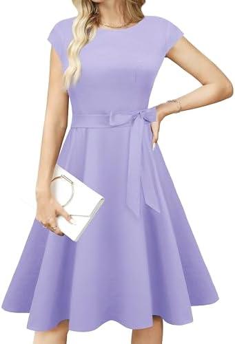 tagunop Women's Cocktail Dresses Vintage 1950s Retro Boatneck Cap Sleeve Dress with Pockets 2XL